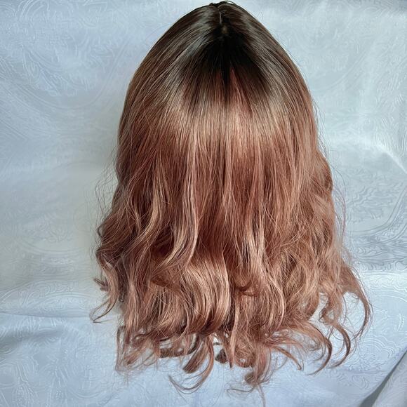 Wavy Medium Brown Purple Dark Roots Ombre Everyday Cosplay Wig with Wispy Bangs - Picture 3 of 8